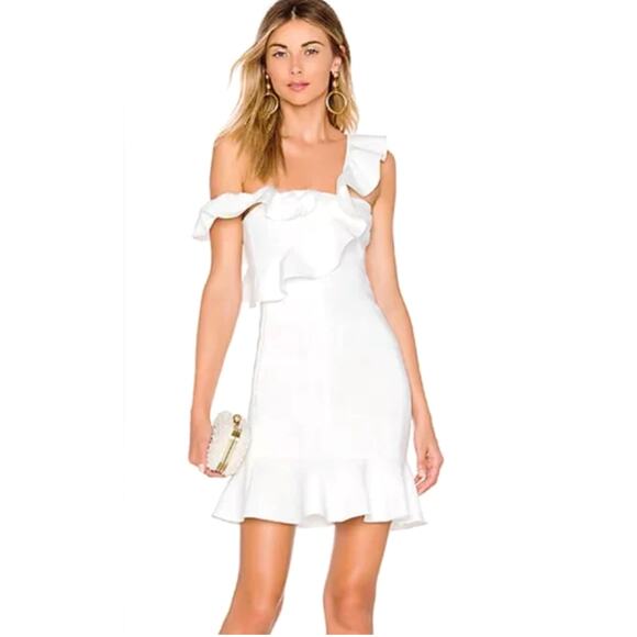 LIKELY Norvina Ruffle Asymmetric One Shoulder Flounce Mini Dress White Size 6 - Picture 1 of 16